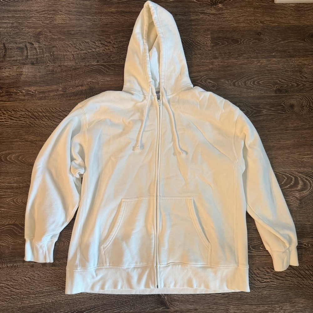 TNA CozyAF Fleece White Boyfriend Zip Sweatshirt